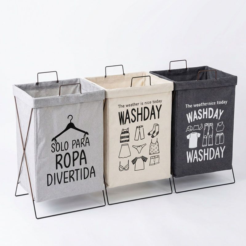 Foldable Metal Frame Fabric Laundry Hamper with Dual Handles, Large Capacity Square Standing Dirty Clothes Storage Basket, 2 Size Specifications Thickened Linen Cloth Organizer, Portable Collapsible Garment Sundries Storage Bin for Bedroom Bathroom Household Daily Storage