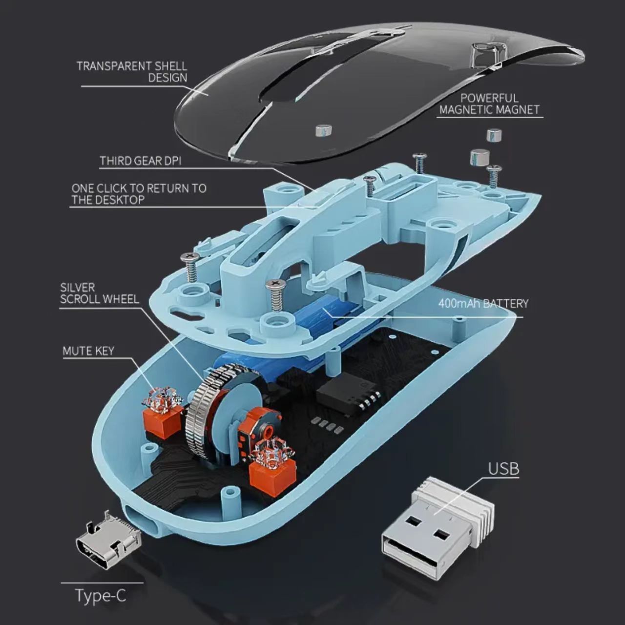 Transparent Wireless Bluetooth Mouse | Multi-Device & Silent 