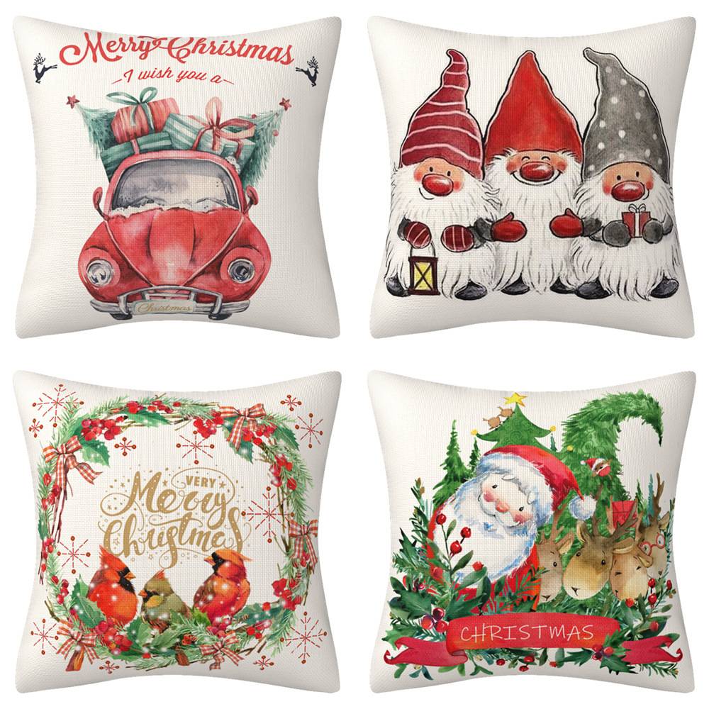 MNBGVC-02 Christmas Throw Pillow Covers Truck Santa Claus Christmas Tree 45 x 45 cm Winter Holiday Decorative Cushion Case for Sofa Couch