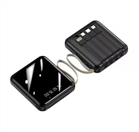 Portable Mini Charger Power Bank with Flashlight LED 4 in 1 Detachable Cable