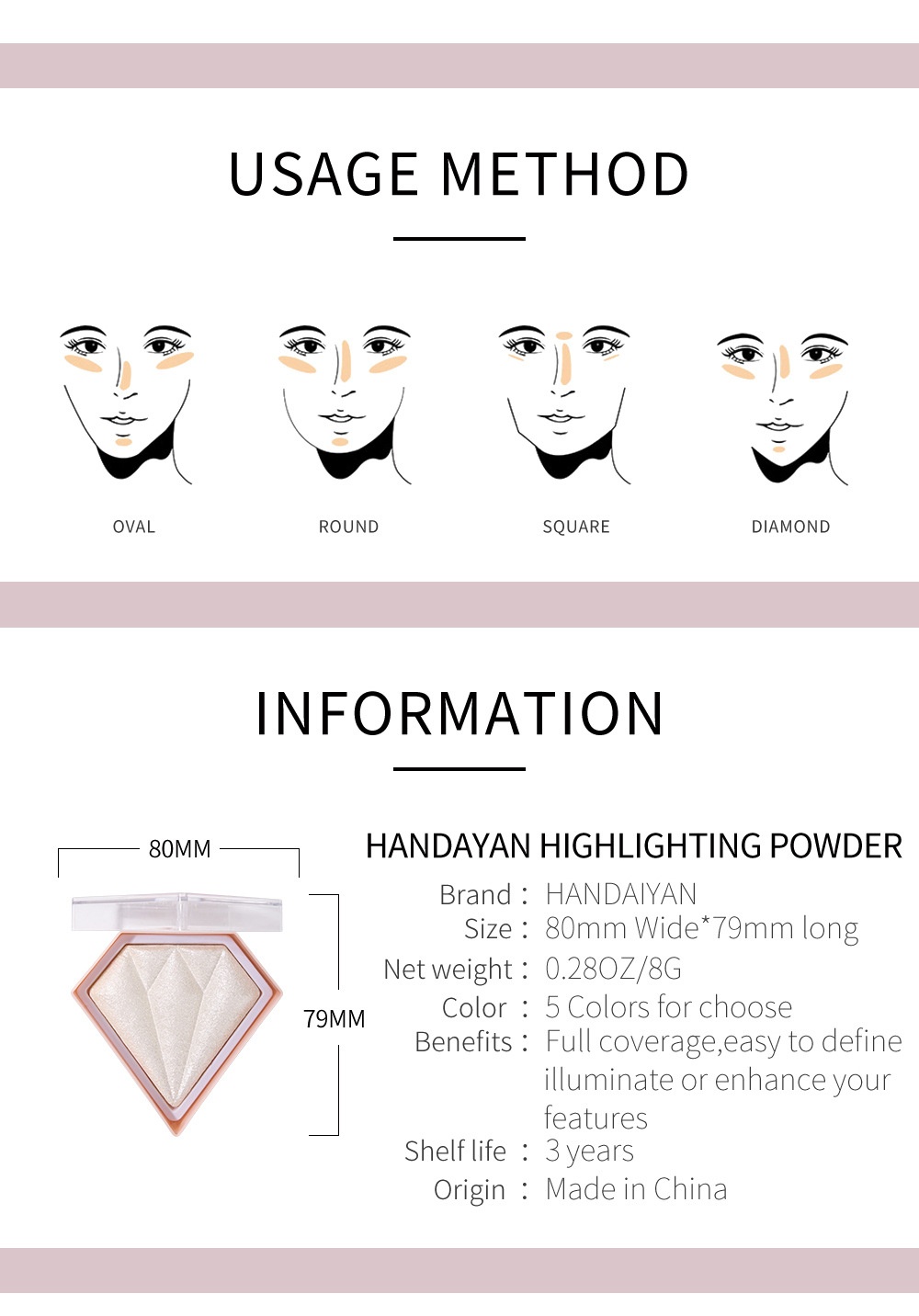 HANDAIYAN Illuminating Complexion Trimmer Shimmer Powder Nose Shadow Finishing Dimensional Highlighting Diamond Highlighter