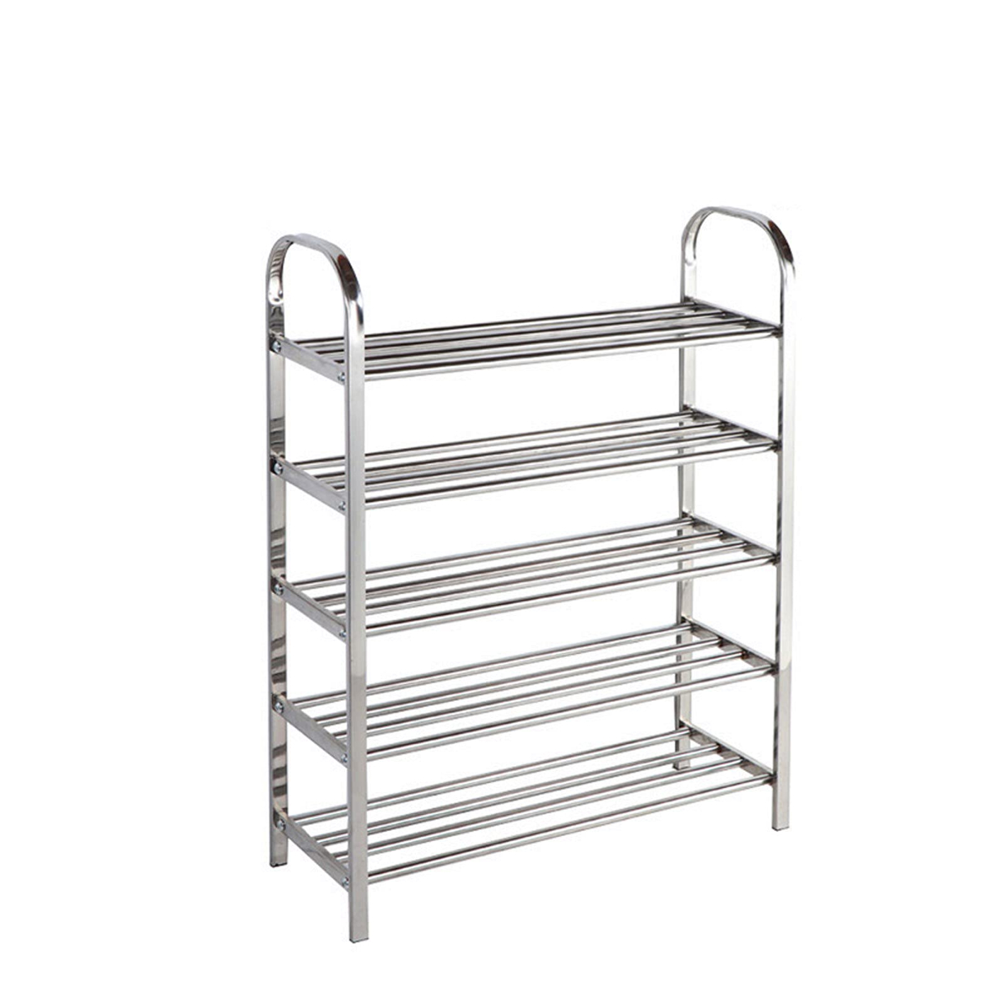 XJ776 Stainless Steel Shoe Rack, Sturdy Durable Multi-Layer Metal Shoe Shelves, Silver Shoes Storage Stands for Hallway Corridor Living Room Bedroom Bathroom