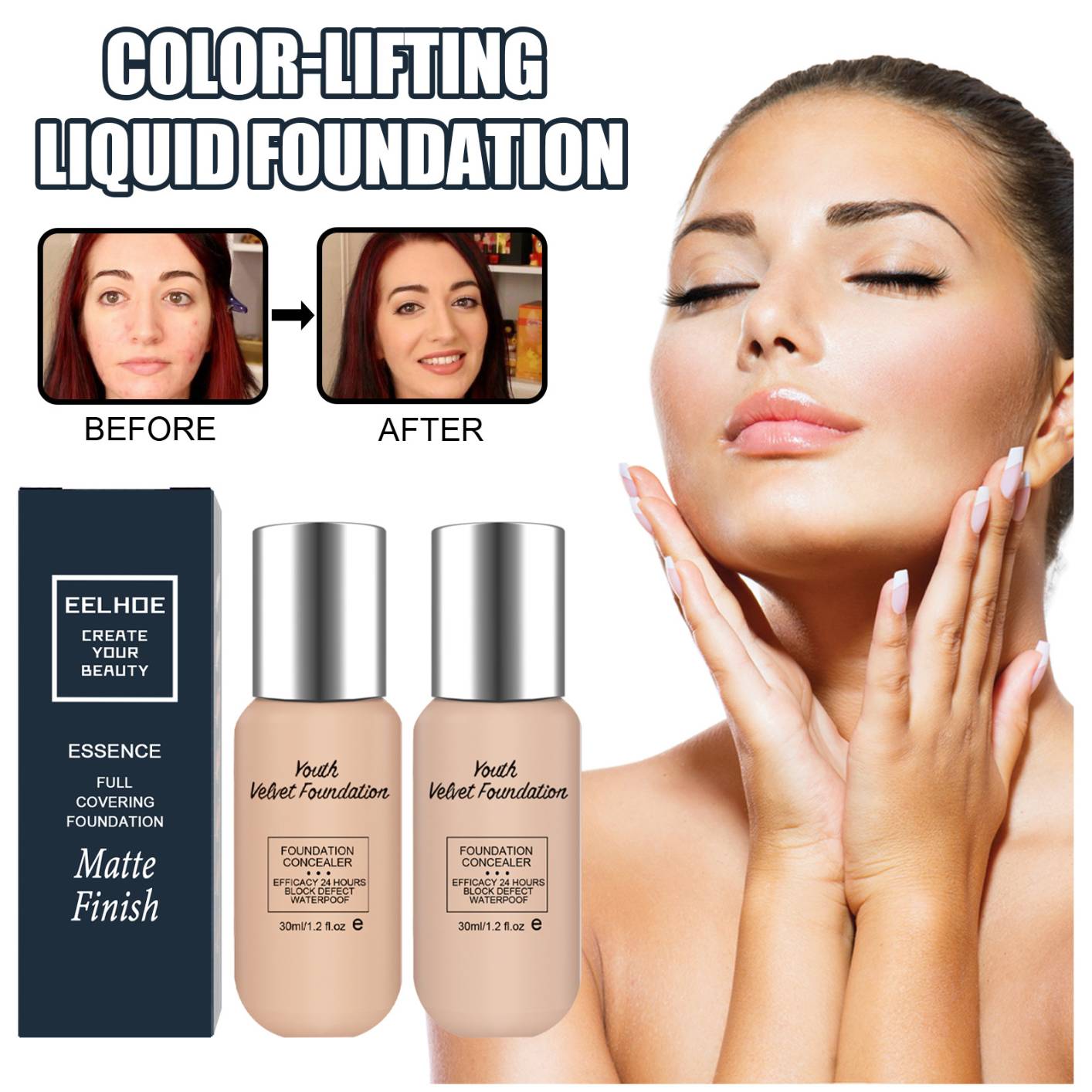 Liquid Foundation Makeup 30ml Natural Moisturizing Highlighting Matte Oil Control Concealer Facial Concealer Color Changing Foundation for Women Girls