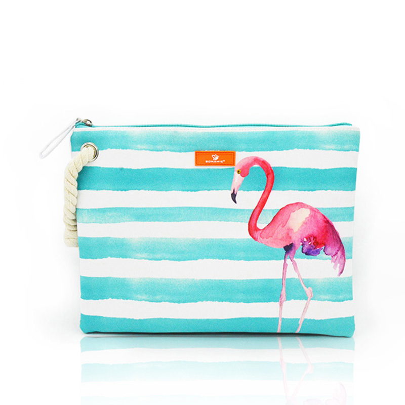 New Canvas Bag Print Waterproof Ladies Zipper Flamingo Palm Clutch Tote Bag
