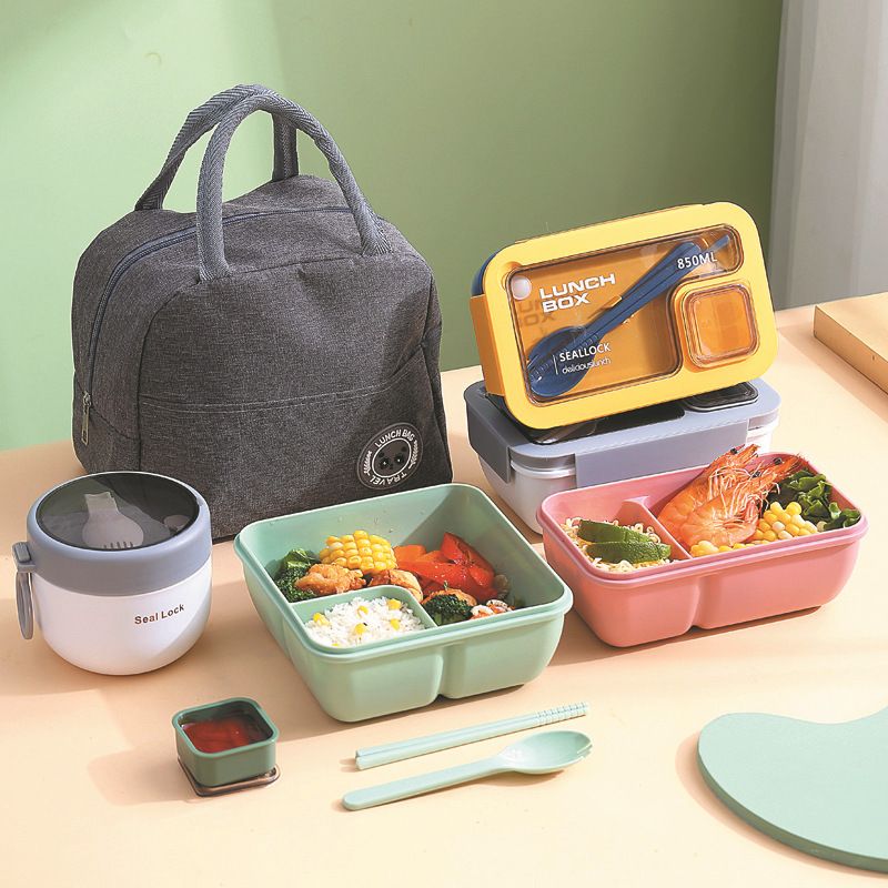 Handheld Compartmentalized Lunch Box Microwave Heat Student Lunch Box Office Worker Simple Light Food Lunch Box Kitchen Dining Storage Travel To-Go Food Containers
