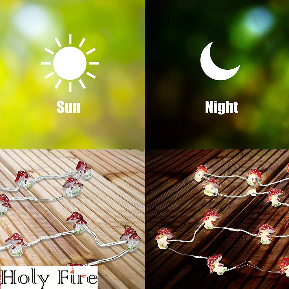 Holy Fire New Battery Operated 3D Stereo Mushroom Copper Wire DIY Fairy String Lamps 20/30Leds Mushroom String Lights For Patio Decor
