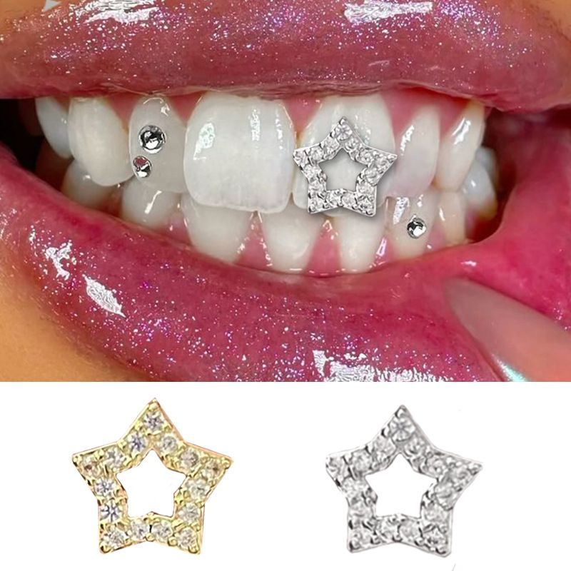 Shining Star Teeth Grillz - Personalized Hip Hop Accessories (Gold/Silver) Hip Hop Fashionista Must-Have gold teeth silver teeth diamond teeth gold grillz silver grillz diamond grillz hip-hop grillz