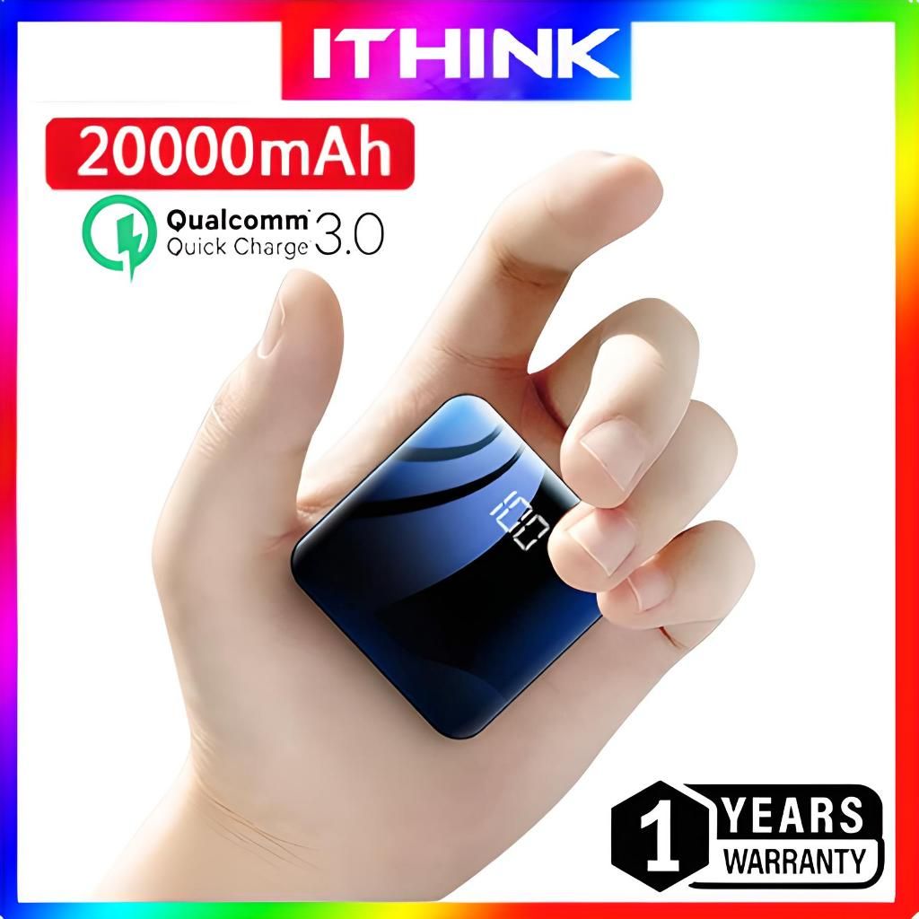 20000mAh Portable Small Powerbank Mirror Screen Digital Display Powerbank Charging for iOS, Android Powerbank Murah 