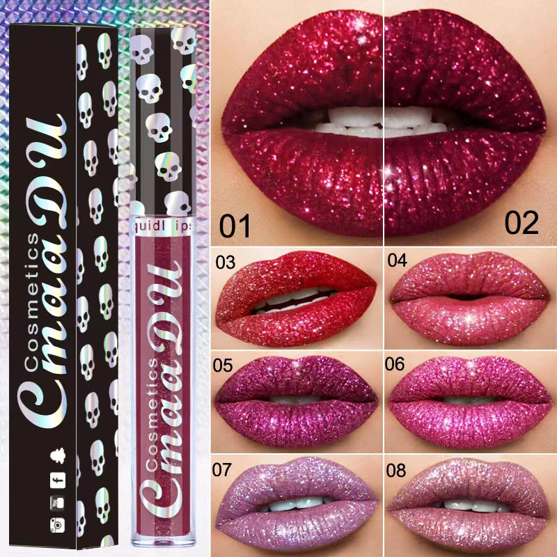 CmaaDu Diamond Liquid Lipstick 8 Color Shiny Metal Color Lip Gloss Waterproof Lasting Lips Makeup Cosmetic for Women Beauty