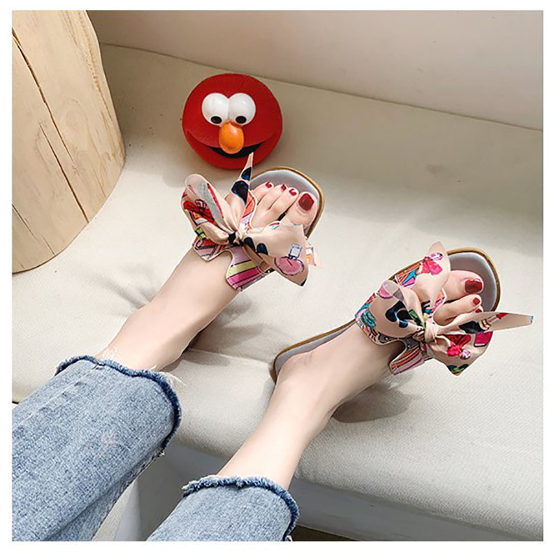 women's scarf slippers beach casual flats bow girls casual shoes