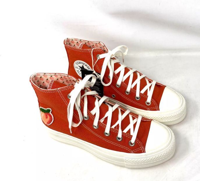 Shoes Converse Chuck Taylor Lift Platform Unisex Shoes Peach/Red/White Canvas
