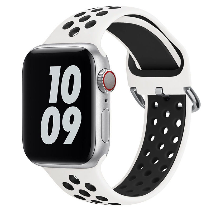 YIHANG Sport Band Compatible with Apple Watch Bands Metal Buckle Strap Band Two-color Breathable Silicone Watch Strap