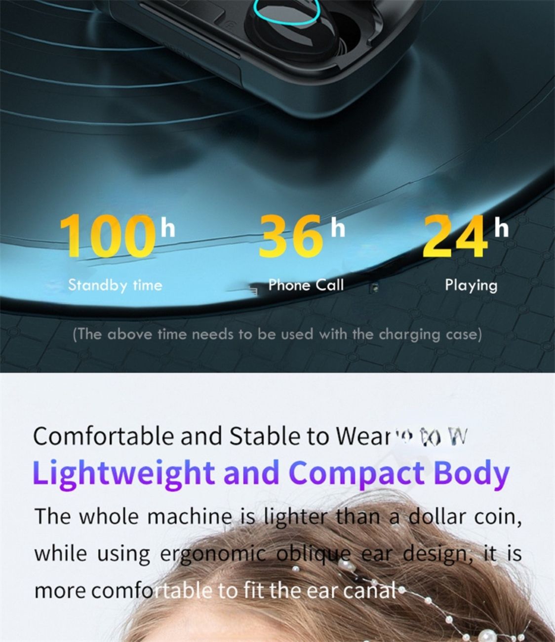Bluetooth Earbuds with Long Battery Life, Large Capacity, Wireless, Noise-Canceling, Gaming TWS Earbuds for Esports and Sports, In-Ear