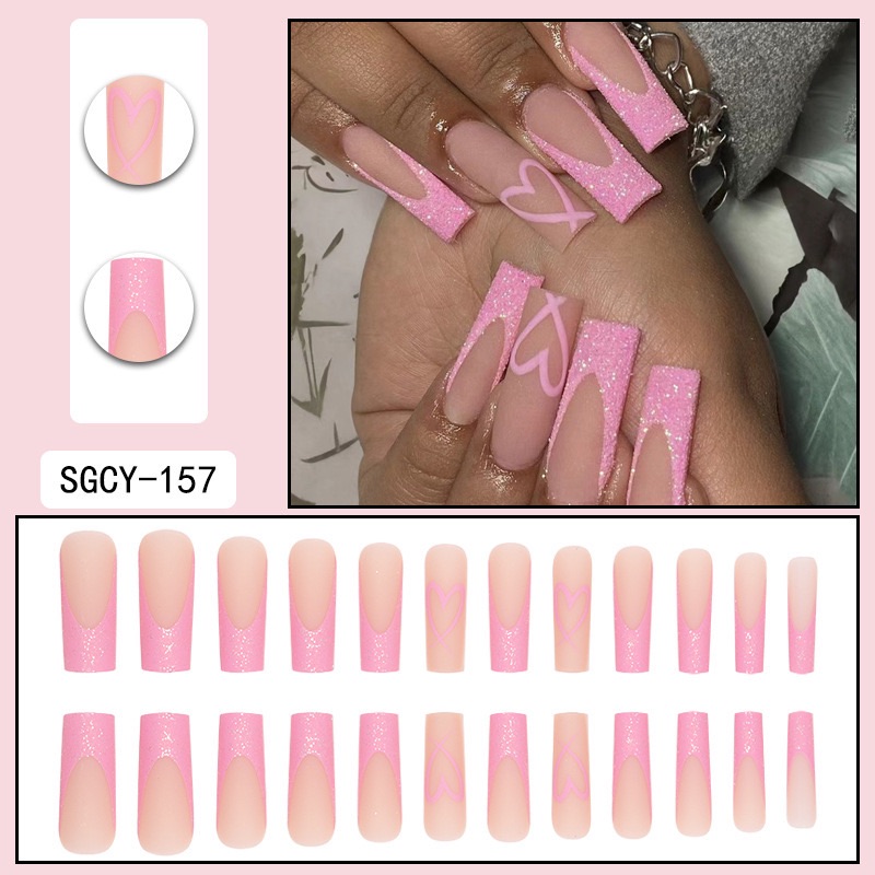 Press on Nail Medium Recyclable False Nails Full Cover Tips Fake Nails 24pcs with Designs Fake Nail for Women and Girls（no glue）09