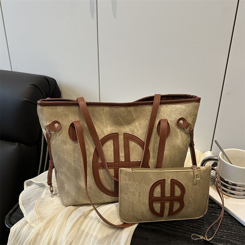 Large Capacity Letter Print 2-Piece Set Tote Bag Trendy Minimalist Casual Texture Underarm Shoulder Bag
