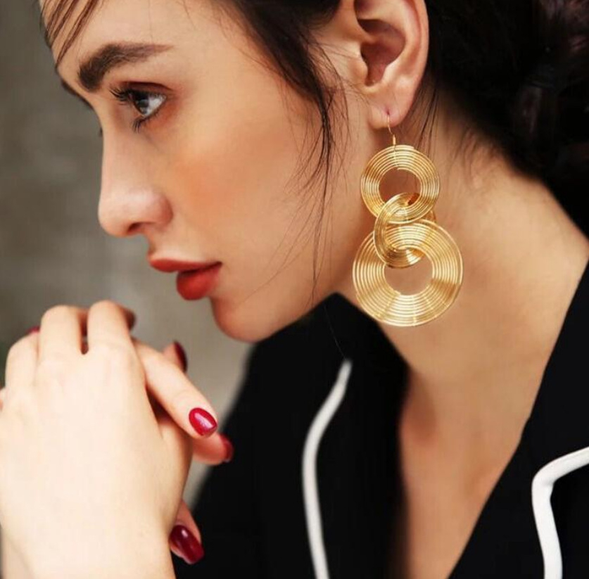 00391-4 Exaggerated Retro Multi-Layer Metal Circle Long Earrings Female Street Style Drop Earrings Jewelry