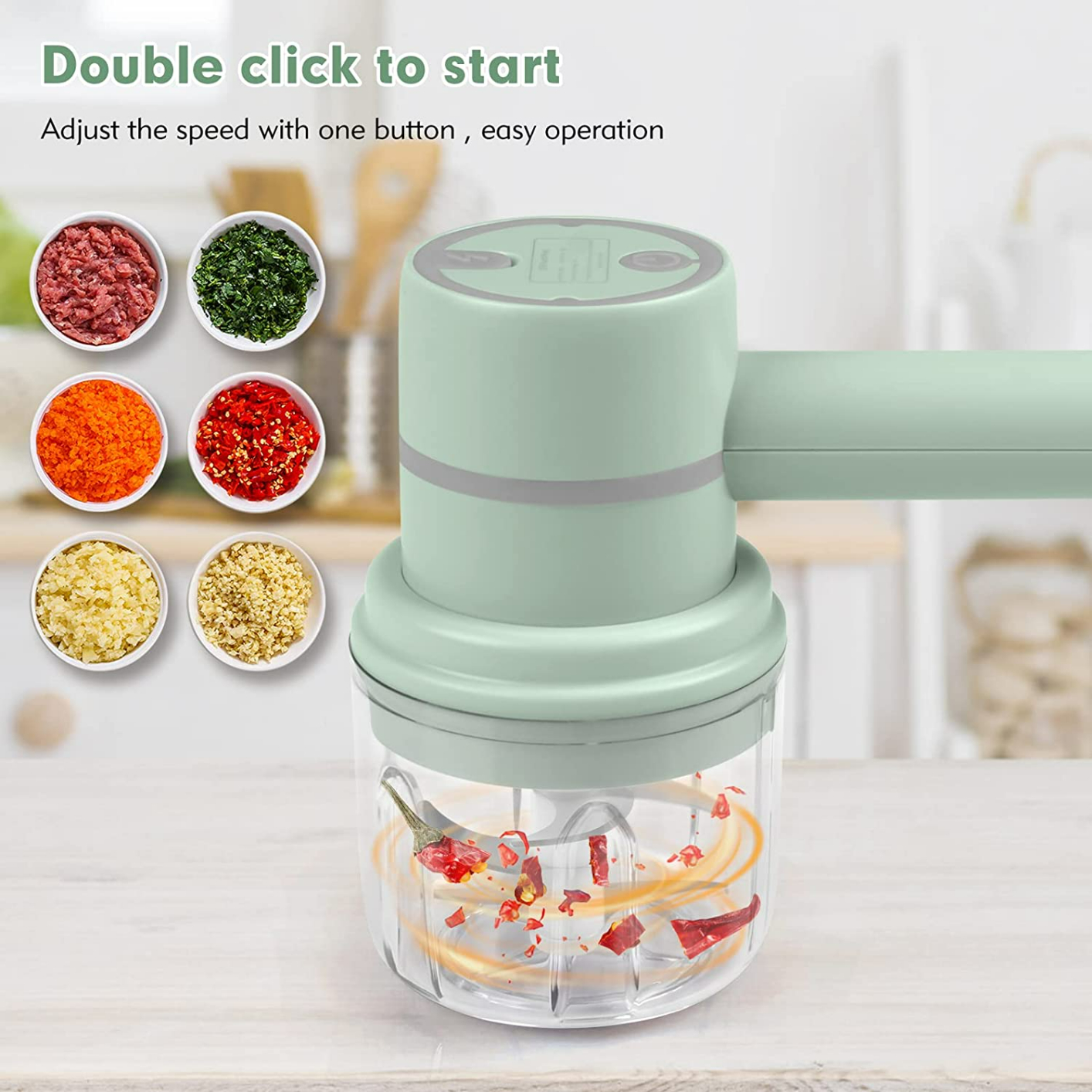 OWL Cordless Hand Mixer Electric with the Function of Chopper, 3-in-1 Speed Change Hand Mixer for Kitchen Baking and Baby Food Etc, with 304 Stainless Steel Egg Beater, BPA-free Food Chopper