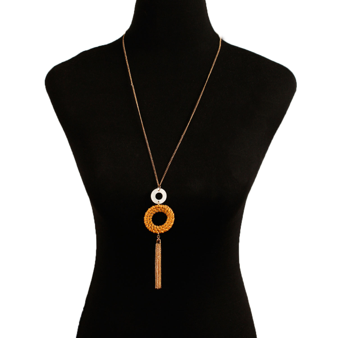 ZW1754 tassel pendant women's necklace handmade grass wicker weave statement pendant y-shaped long chain necklace girls