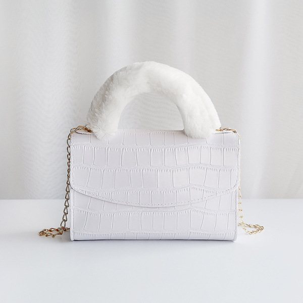 Women Bags Ladies Bag Female Crocodile Pattern Handbag Fashion Solid Color Women Shoulder Bag Brand Tote Plush Handle WalletsWhite