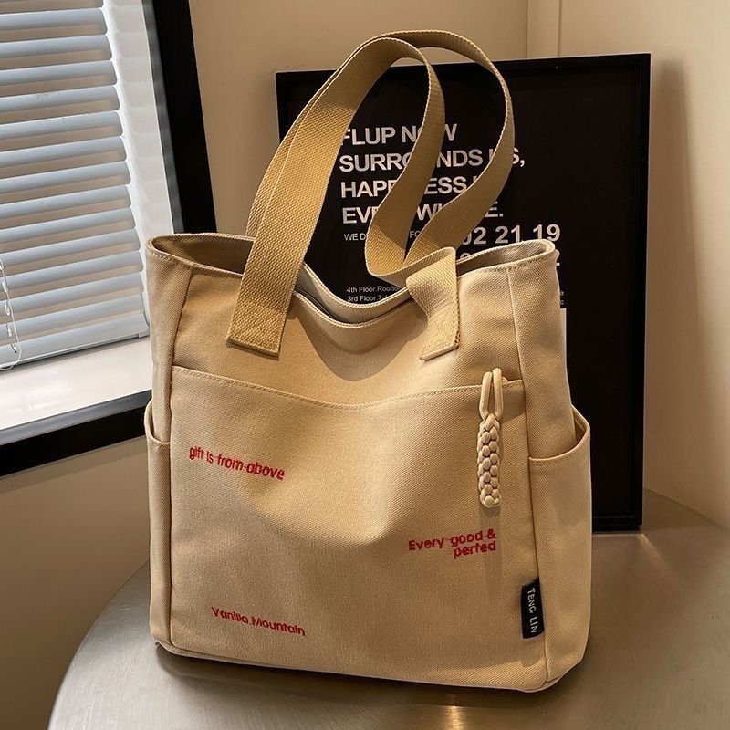 Large Capacity Casual Canvas Bag for Women, New Simple Versatile Handbag, Daily Commuting Student Class Shoulder Bag
