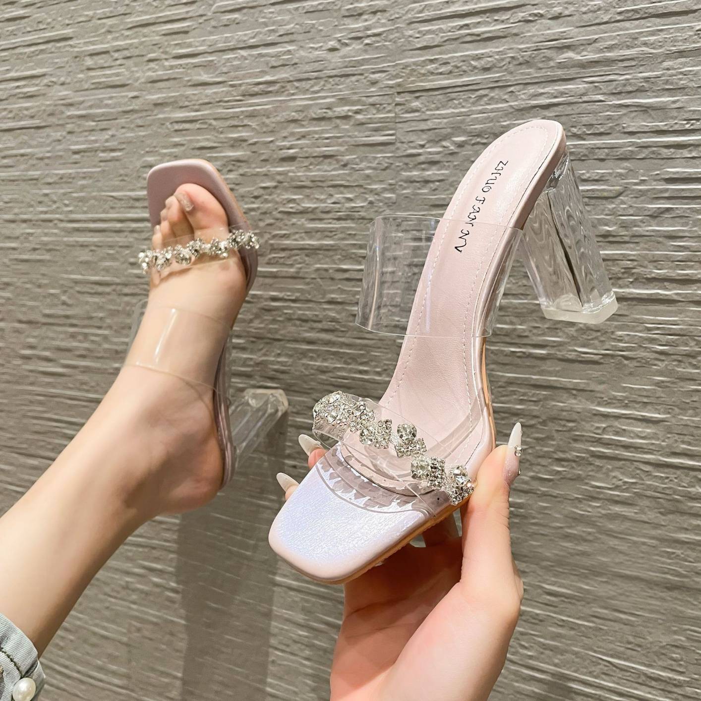 552 Shoes Women Sandals Sexy Crystal High Heels Ladies Wedge Sandals Stripper Shoes Clear Platform Heels Sandals