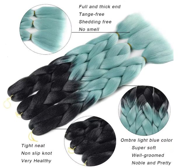 Obaasima Strands OS Ombre Braiding Hair 82" BY16 For Braid And Rasta / Black / Mint Green