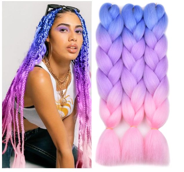 Obaasima Strands OS Ombre Braiding Hair 82" BY47 For African Braid And Rasta / Blue / Purple