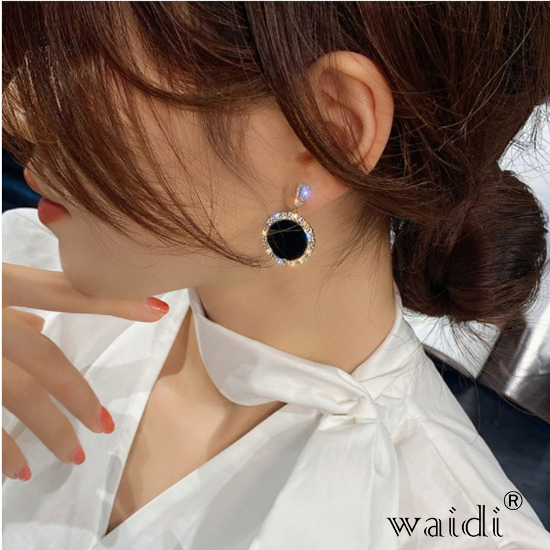 Waidi Trend Rhinestone Geometric Drop Earrings for Women Korean Fashion Black Color Dangle Earring 2021 Female Elegant Jewelry
