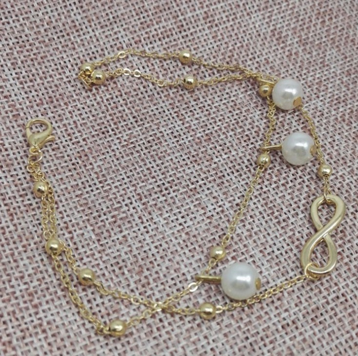 00436-3 Summer Style Gold Silver Color Double Layer Foot Chain Ankle Bracelet Infinity Charm Anklets