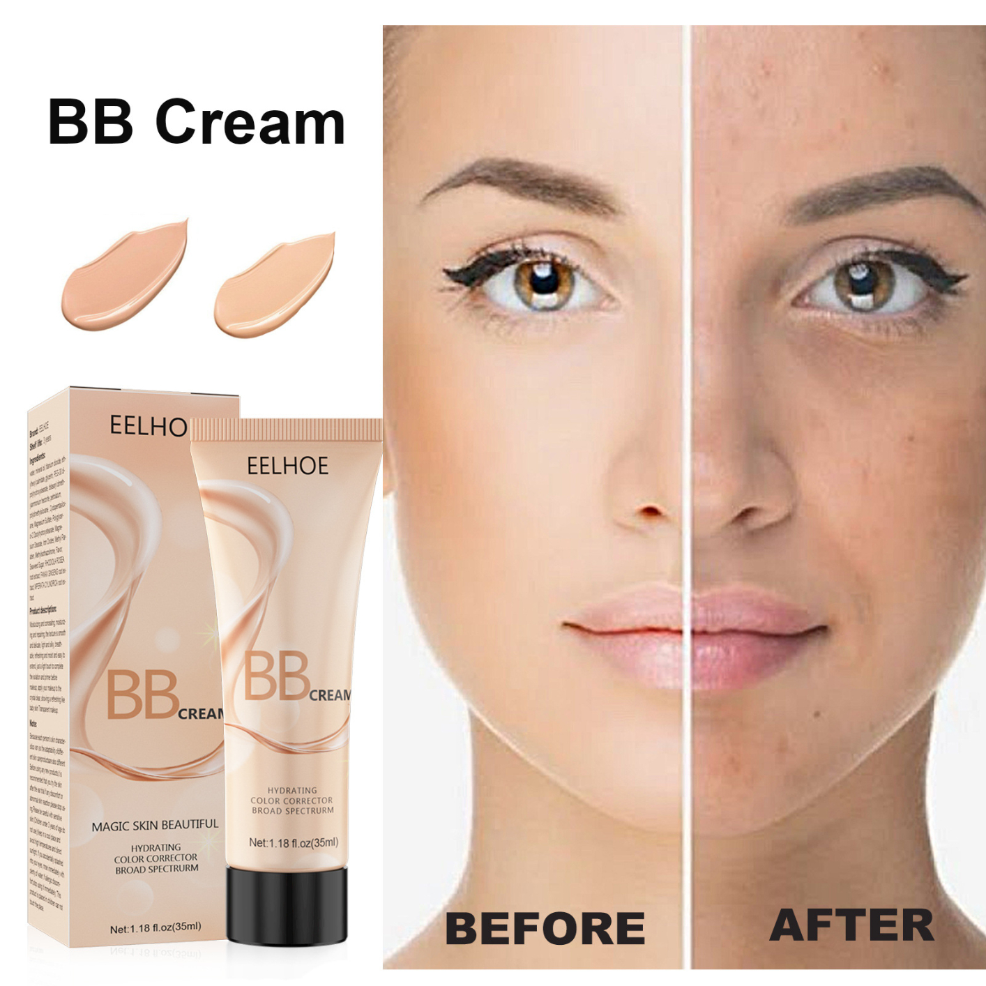 Hydrating BB Cream, 35ml Full-Coverage Foundation&Concealer, Color Correcting Cream, Tinted Moisturizer BB Cream for All Skin Types - Evens Skin Tone