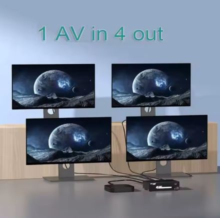 AV Distributor RCA Audio and Video Splitter 1 in 4 Out HDTV Projector with Power