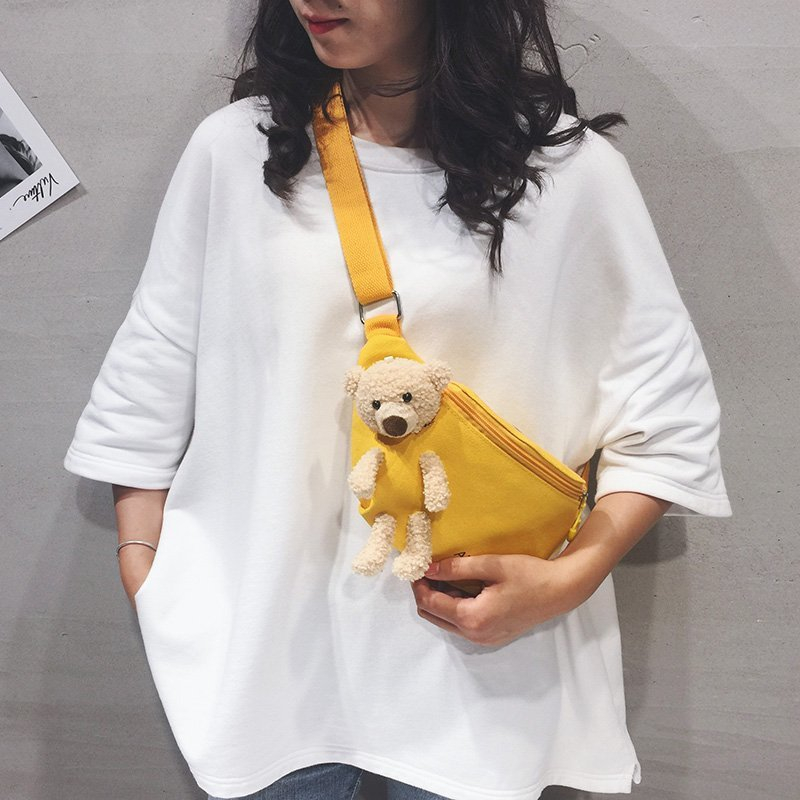sj&106 Mini Cute Bear Canvas Handbag Women's Shoulder Bag Small Square Student Messenger Bag Fashion Creative Single Cross Body Bag
