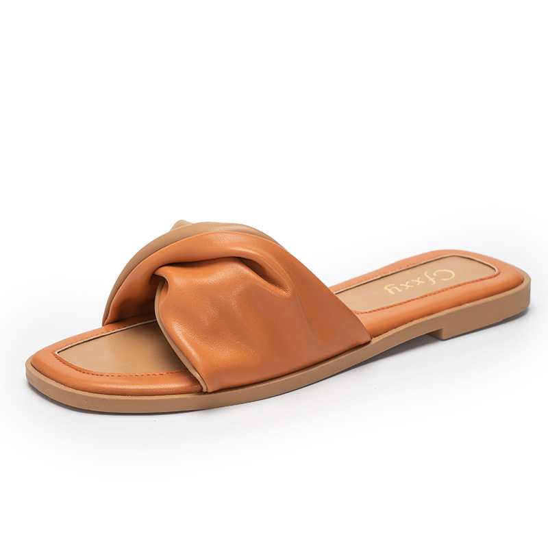 BY2020-12 Women's Fashionable Twist Turban Casual Flat Slide Sandals