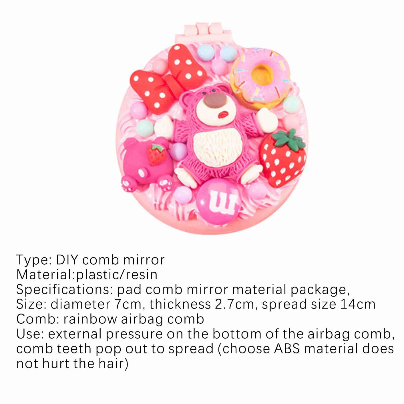 Cartoon Cute Super Cute Mirror Comb One Piece Mini Portable Portable Air Cushion Airbag Comb Cream Gel Comb One Piece Mirror Material Package DIY Material Makeup Mirror