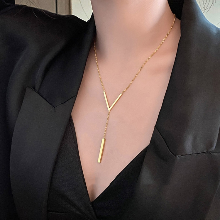 V-shaped long pendant Necklace Europe and America Simplicity female personality Versatile Clavicular chain Design sense CRRSHOP women gold necklace 