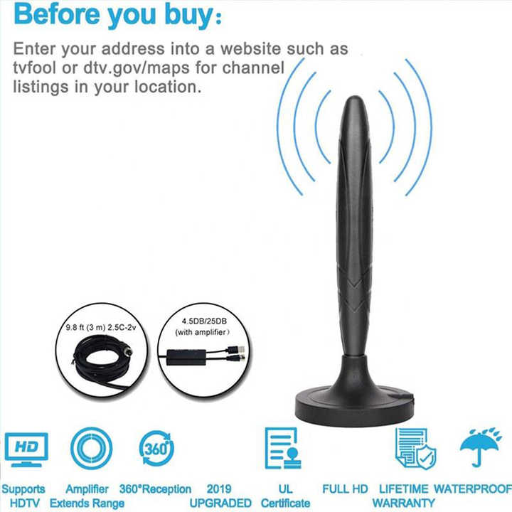 AUNONT New non-magnetic vertical high-definition digital TV antenna for indoor and outdoor use ground wave HDTV antenna