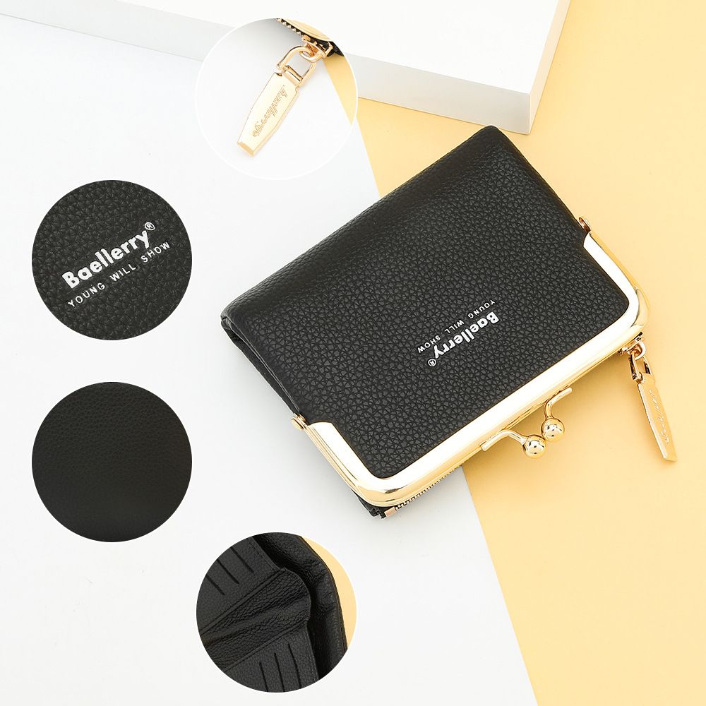 8632 Women's New Short Lychee Texture Wallet Solid Color Zipper Wallet