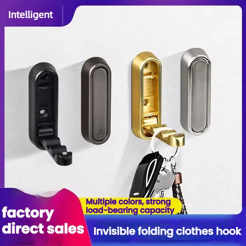 Zinc Alloy Wall Hooks - Low-Profile Foldable Storage for Kitchen/Bathroom, No-Drill Heavy Duty Hangers 