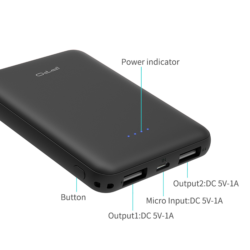 IPRO FB5 Portable Powerbank Mobile Phone Charger Ultra Compact Charger Power Bank 5000mAh External Battery Pack Dual Output Port with LED
