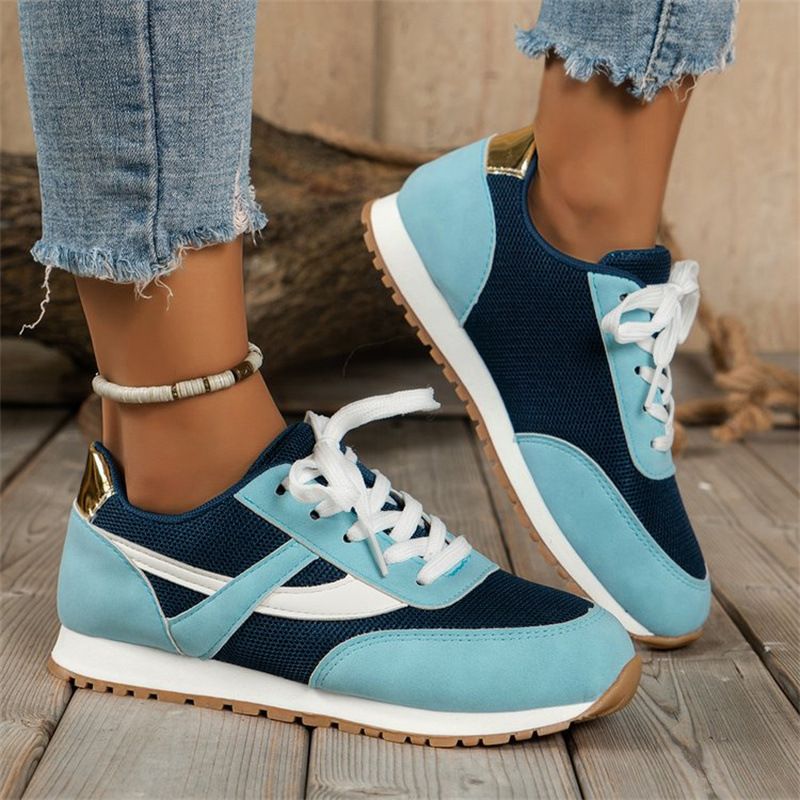 Europe and the United States large size casual shoes women 2024 autumn movement new round head lace-up color mesh surface sports women's shoes 89920