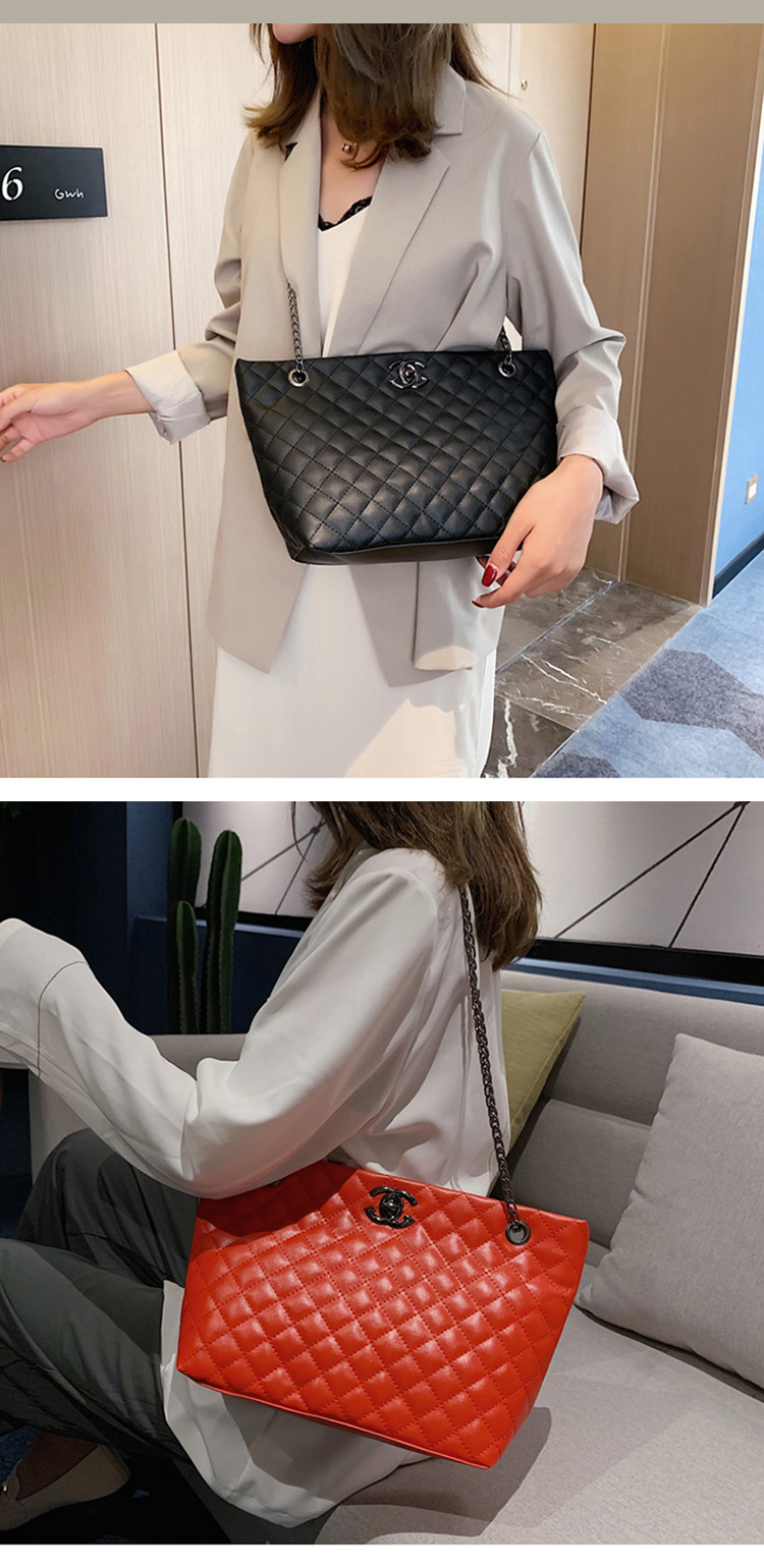 CHG-Ladies bags Tote bags Metal chain women's bags Lady single shoulder bags &amp; Zipper handbag (large zipper bag) (Black / Silver)