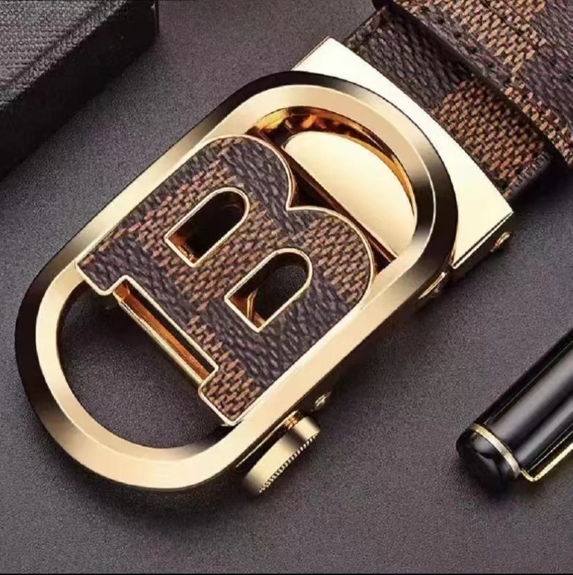 1Pcs belt, men's automatic buckle, high-end letter grid belt, business men's suit belt, pants belt