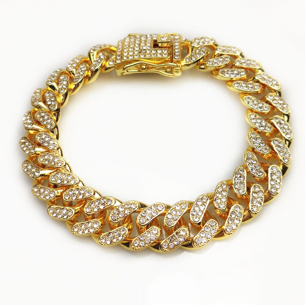 Hip hop domineering 12.5mm wide, fully diamond studded large gold chain Cuban chain necklace Gold necklace ，Cuban Chain ，Bracelet