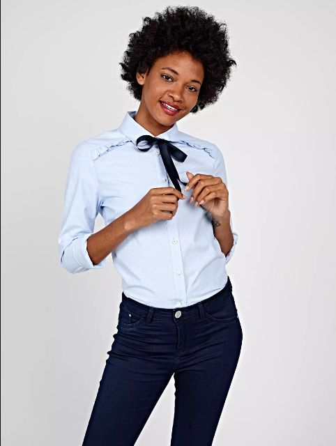 New Style Women's Shirts Blue Long Sleeve Fashion Ladies Blouses For Work Clothes Elegant Female Tops - Blouses & Shirts