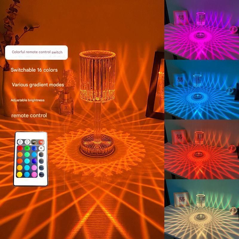 Light luxury internet celebrity style Gatsby crystal line beauty lamp bedside high-end decorative atmosphere lamp small table lamp rechargeable night light16-color RGB + remote control