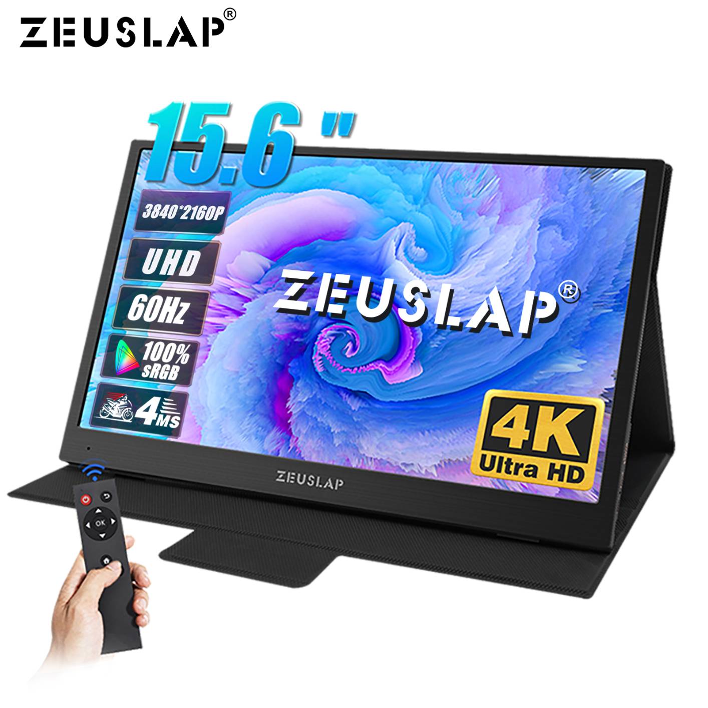 ZEUSLAP 15.6 Inch 4k Portable Monitor,60hz Full HD IPS Portable Screen with HDMI+USB-C Ports for Laptop/MacBook Pro/PC/Switch/Xbox/PS4/Smartphone, Including Smart Cover