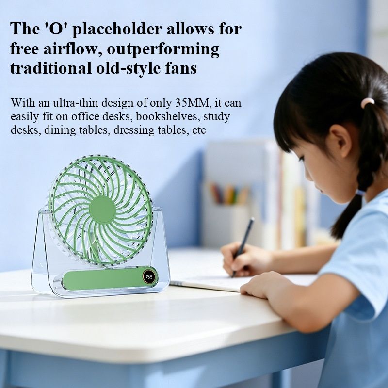 New Ultra Thin Mini USB Desk Fan Slim Card Fan with LED Digital Display Personal Small Cooling Fan Quiet Operation Portable Desktop Fan for Home Office Dorm Travel