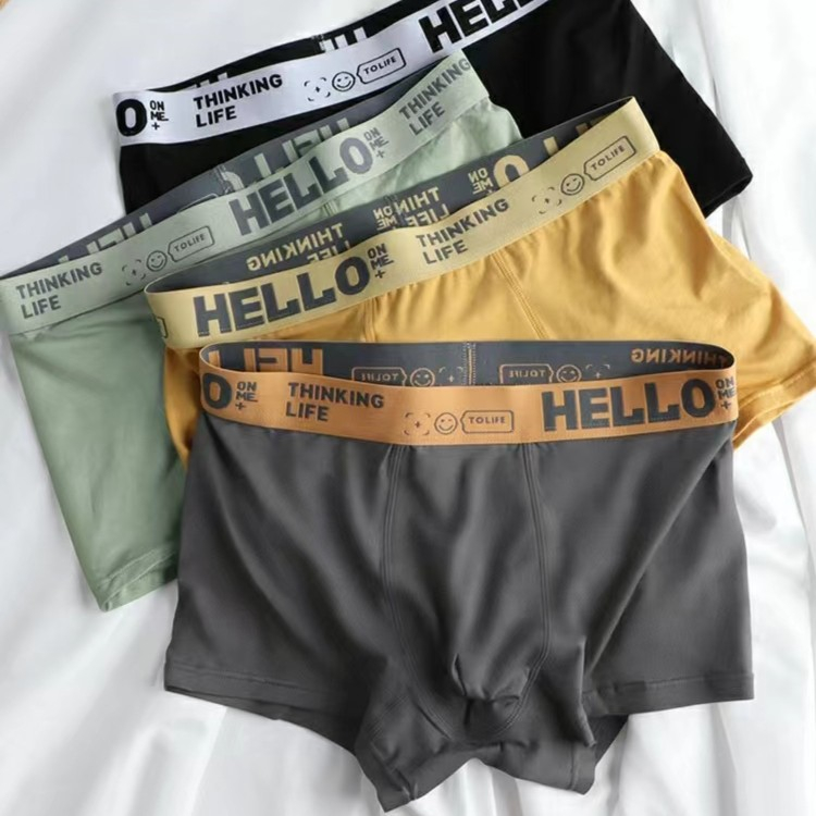 1109 men's underwear boxer shorts cotton fabric letter waistband boys' sports panties 4pcs set