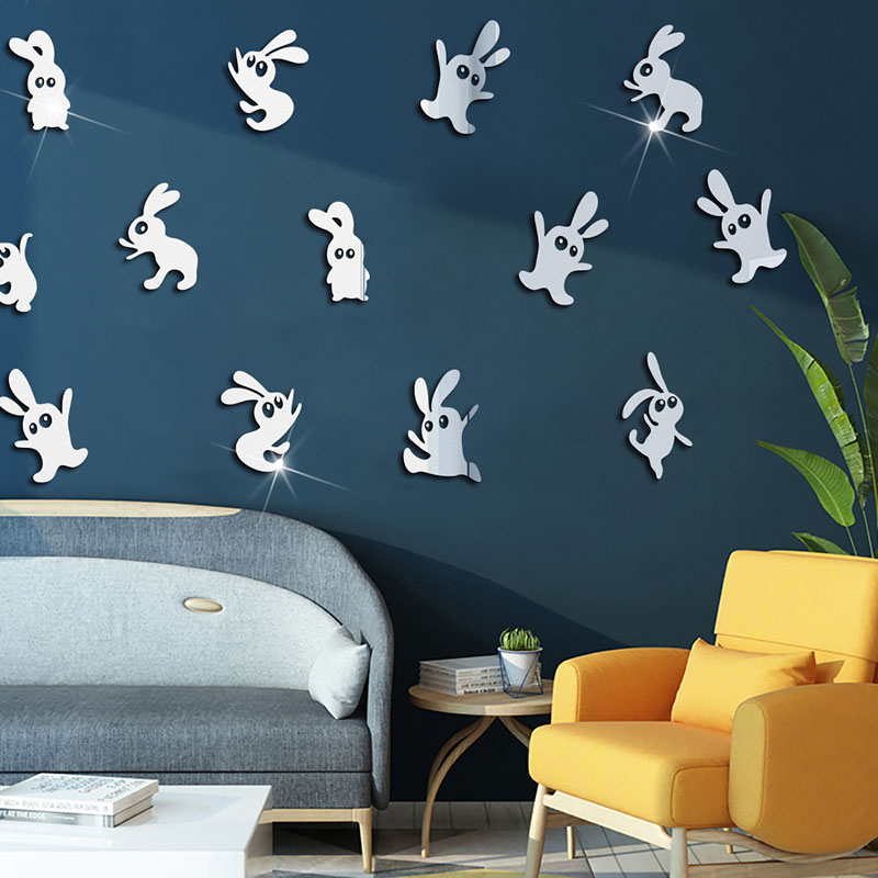 JM625 Easter Rabbit Acrylic Mirror Sticker Happy Easter 3D Self-Adhesive Festival Decorative Wall Sticker