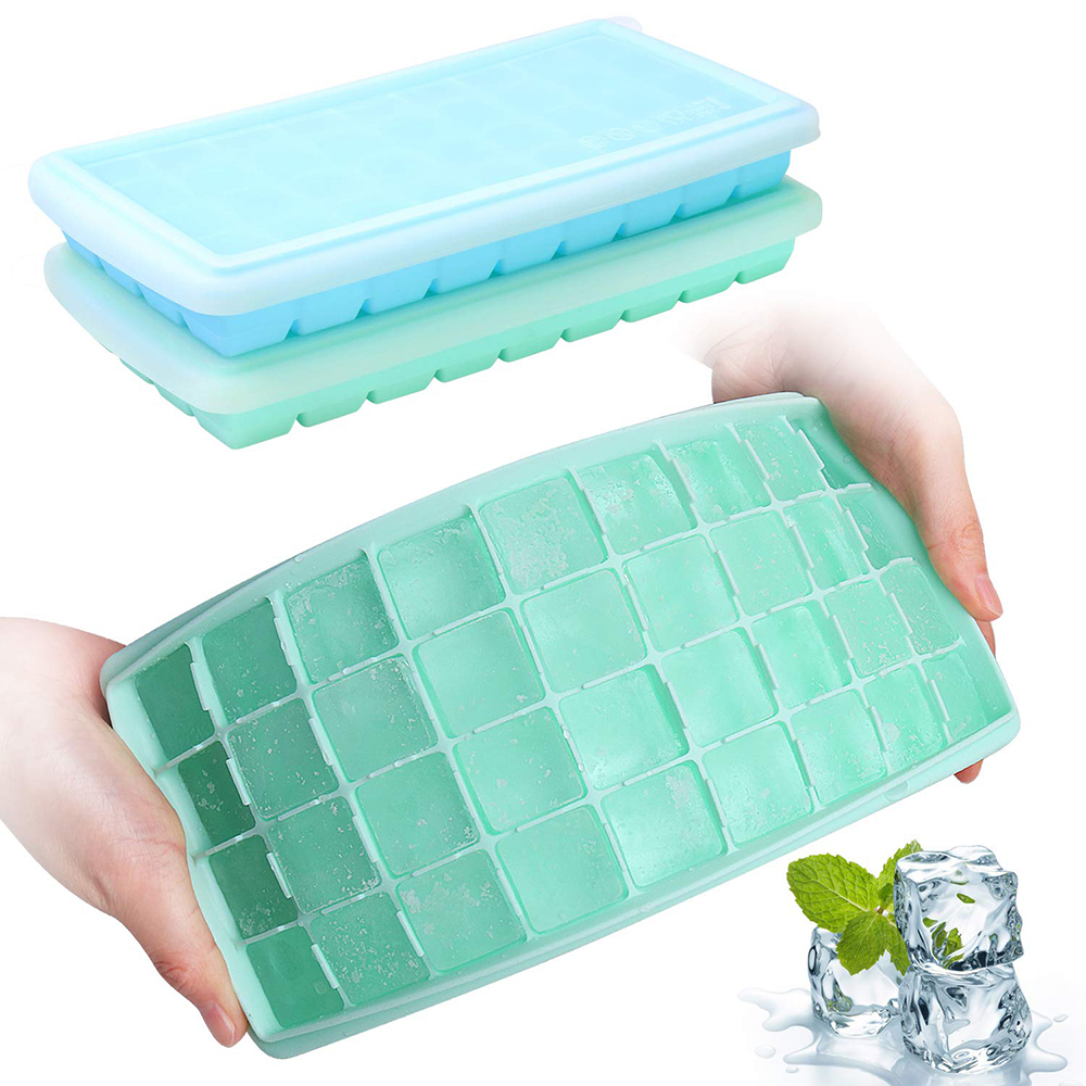 Ice Cube Trays with Lids,Silicone Ice Cube Trays Flexible and Easy Release 36 Ice Cube Molds for Whiskey, Cocktails - BPA Free, Stackable Durable, Dishwasher Safe